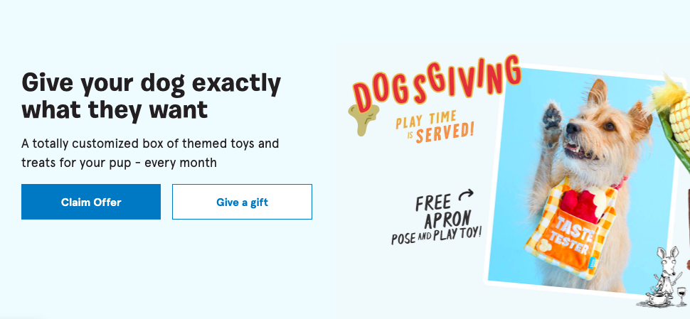 Bark Box CTA on Homepage with Dog