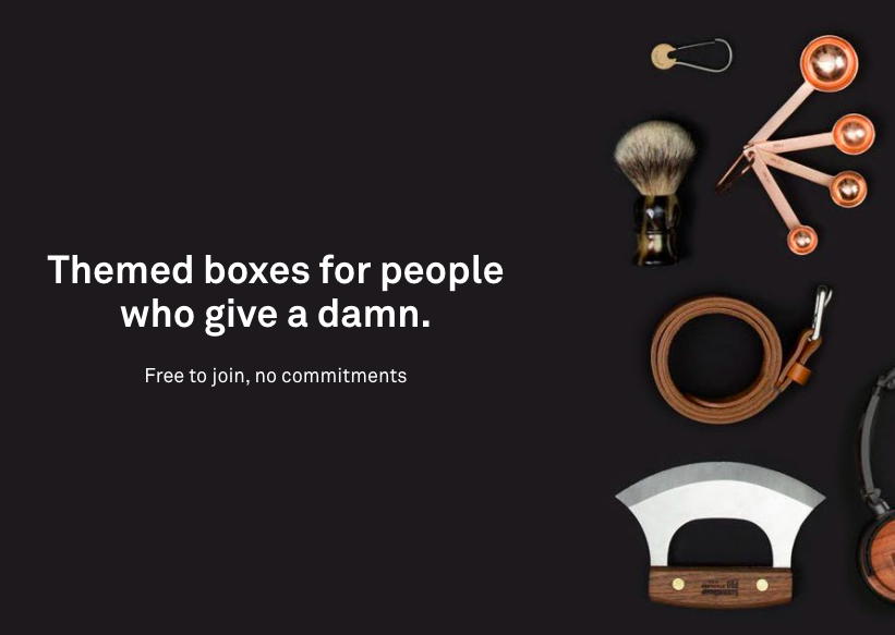Bespoke Post website with razors and axes