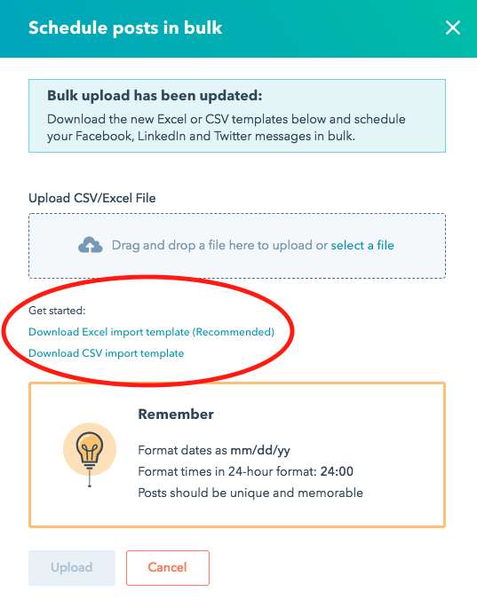 Schedule posts in advance menu within HubSpot 