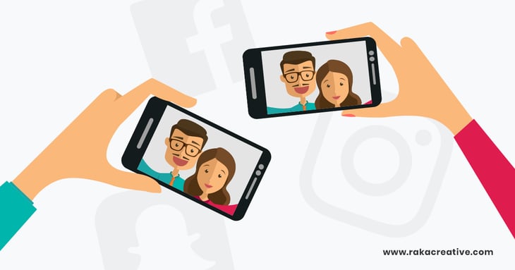 A graphic of two individuals recording a video on their cellphones, representing video marketing on a budget.