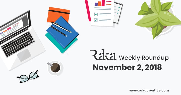 Graphic displaying the text 'Raka Weekly Roundup 'November 2, 2018'