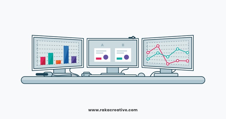 illustration of three monitor screens displaying data and graphs, representing common mistakes marketers should avoid in Meta advertising.