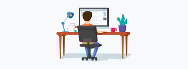 Marketer creating an animation on a desktop monitor. 