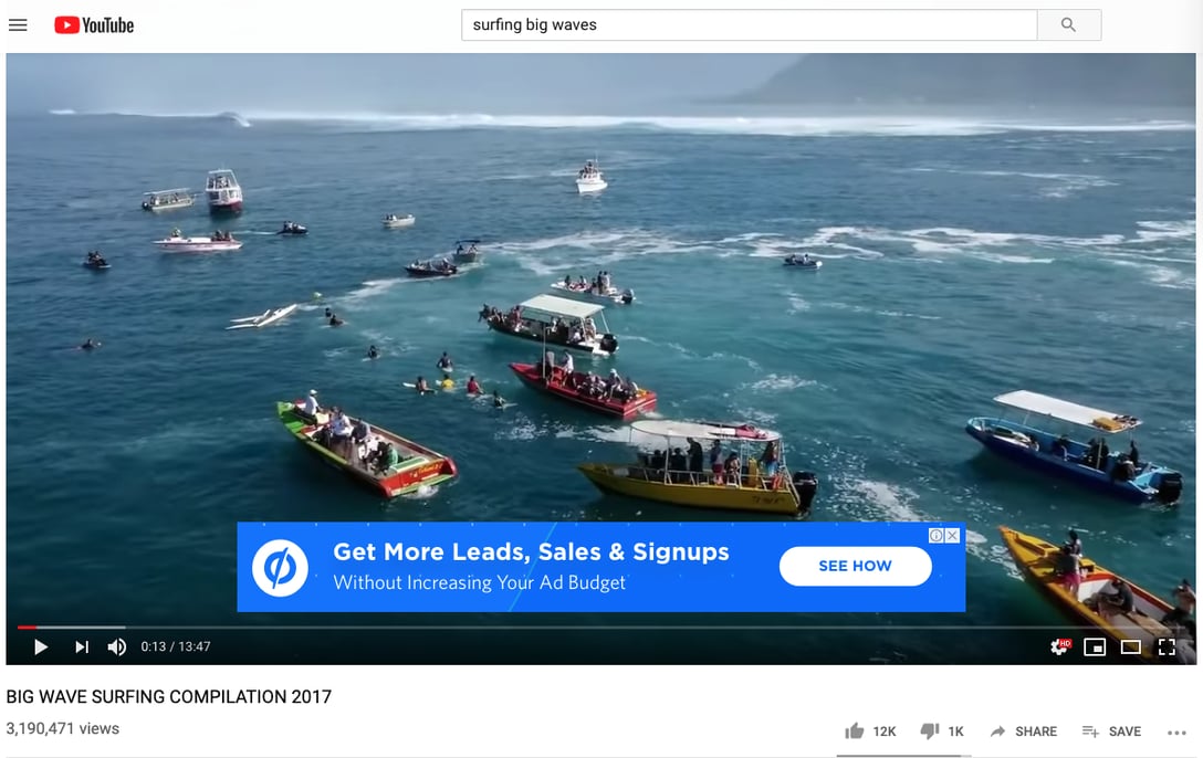 surfing video YouTube ads