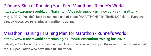 Running a marathon search results