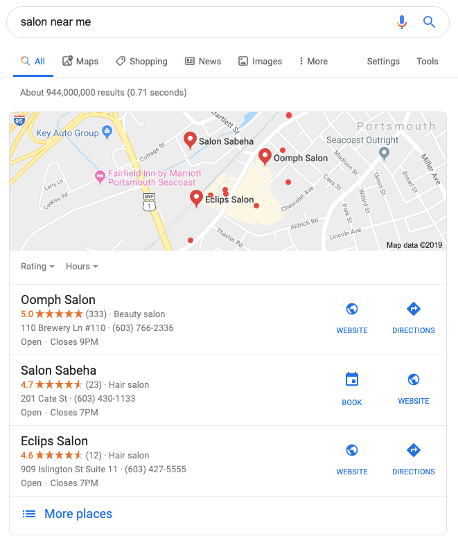 Google My Business local pack