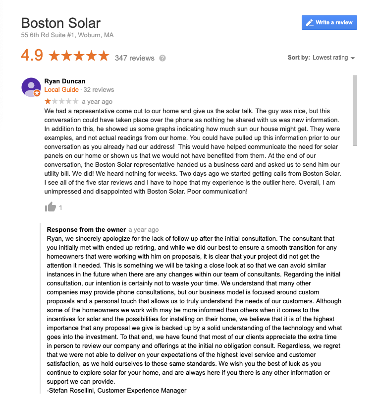 google my business bad review