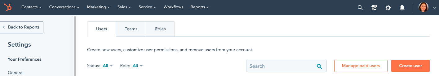 HubSpot Users and Teams 