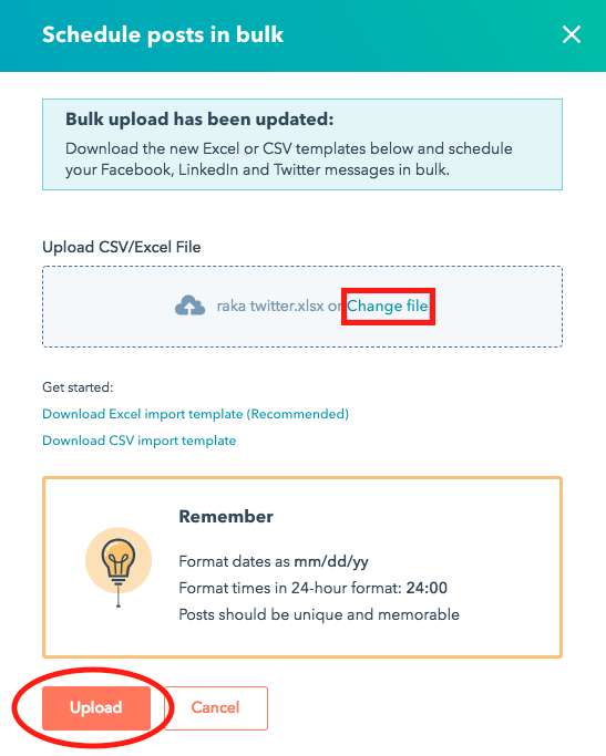 HubSpot social bulk upload