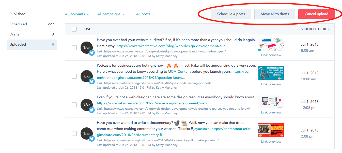 HubSpot social scheduling tools