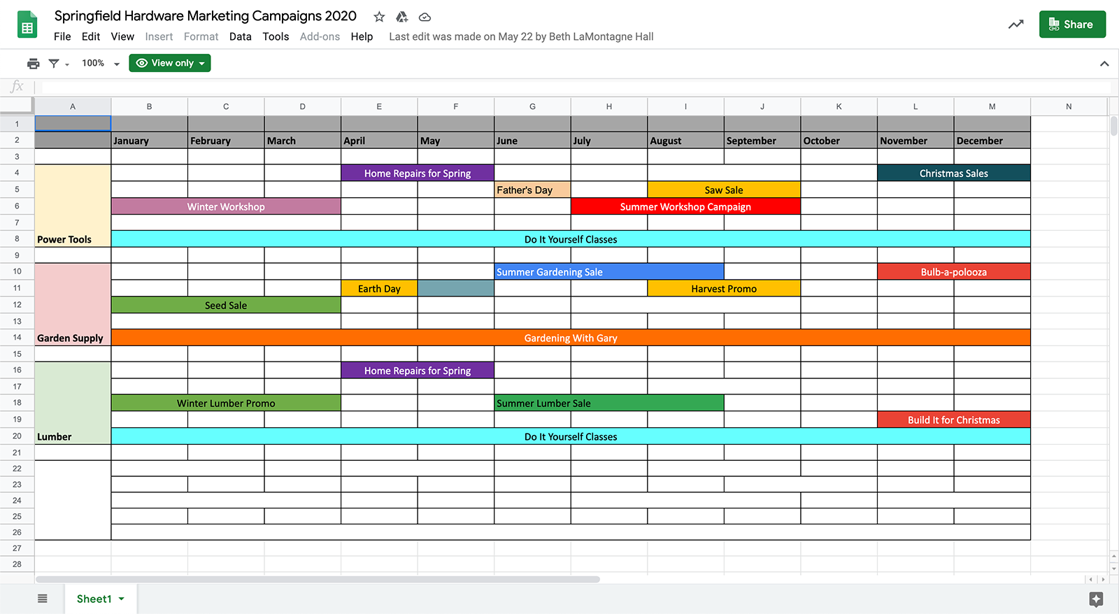 example of a content calendar