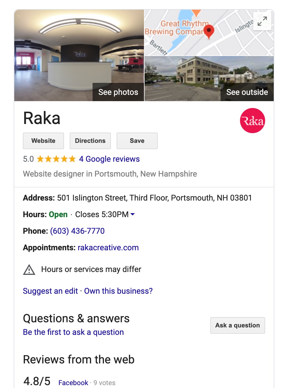 Google SERP Knowledge Graph Showing Raka