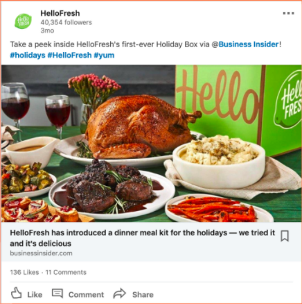 HelloFresh promoted content LinkedIn partner ad