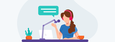 Illustration of a marketer recording a business podcast.