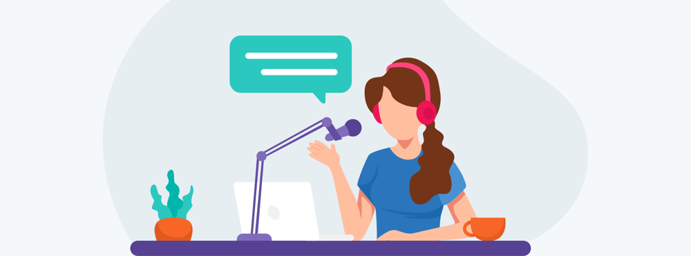 Illustration of a marketer recording a business podcast.