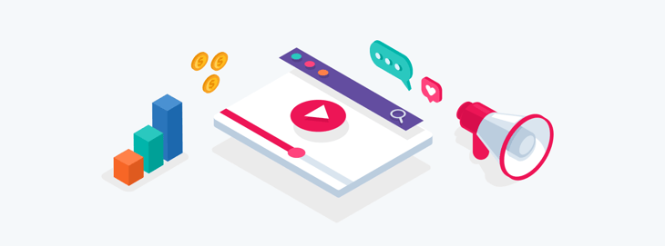 Illustration of icons representing video advertising