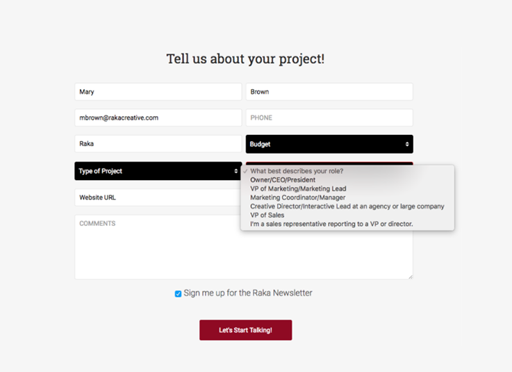Contact form for HubSpot audit