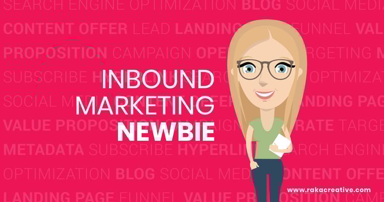 Illustration of a marketer displaying the text 'Inbound Marketing Newbie'