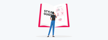 An illustration of a marketer developing a style guide aligned with the inbound methodology.