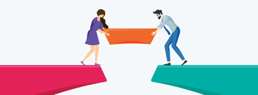 A marketer symbolically passing a lead to the sales team.