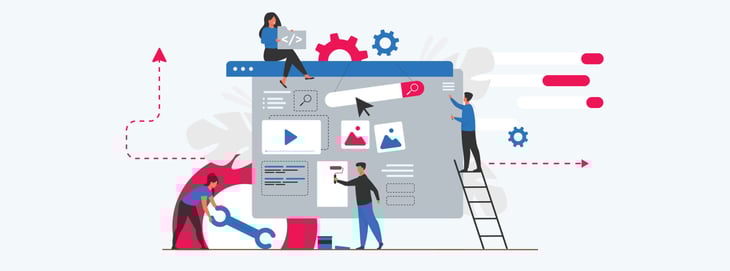 Illustration of marketers building a landing page
