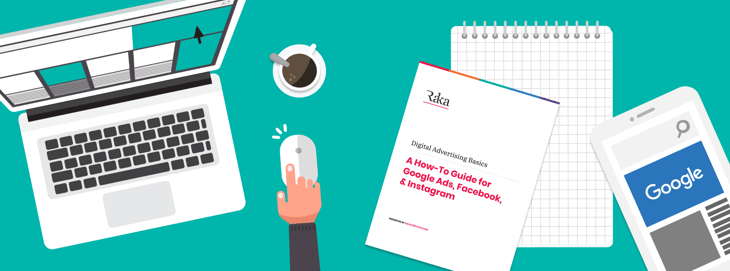 Illustration of a marketer conducting research on effective strategies for advertising on Google.