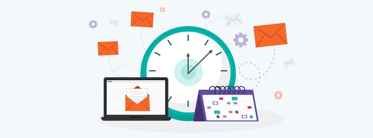 Illustration of clocks and calendars, representing the best time to send an email.