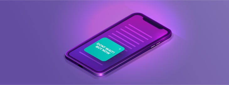 A phone screen displaying a buy now call-to-action.