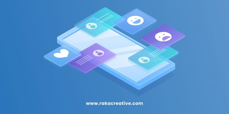 Illustration of a smartphone displaying social media marketing graphics.