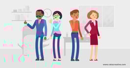Illustration of colleagues providing feedback to one another in a collaborative setting.