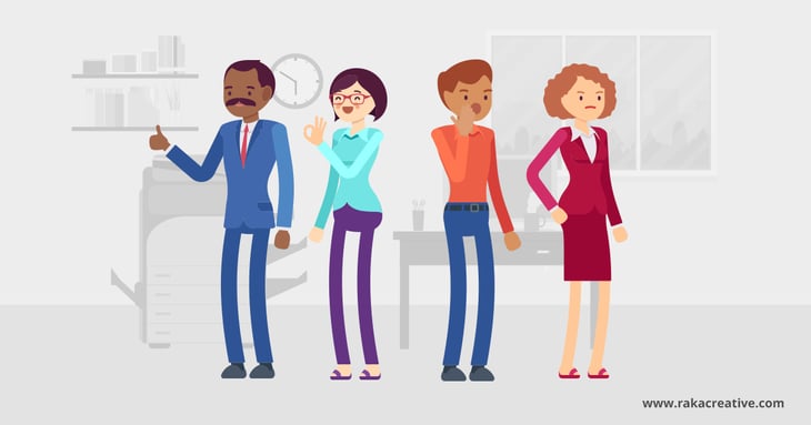 Illustration of colleagues providing feedback to one another in a collaborative setting.