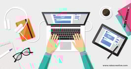 Illustration of a marketer working on a laptop.