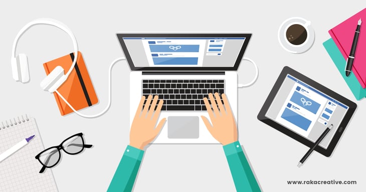 Illustration of a marketer working on a laptop.