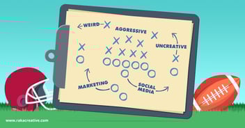 A marketing playbook surrounded by a football and helmet, symbolizing Super Bowl marketing.