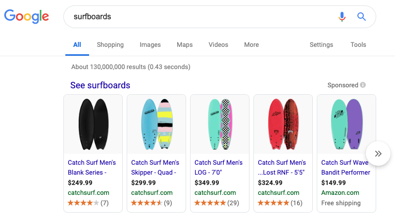 surfboards in a SERP