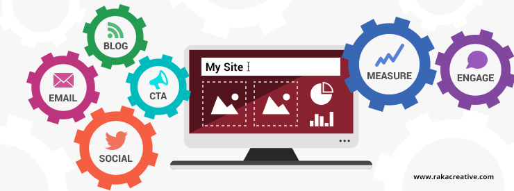 WordPress CMS dashboard displaying various icons symbolizing marketing objectives and strategies.