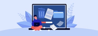 An image of a person reviewing content on a laptop to indicate the value of content pruning