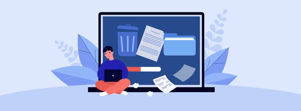 An image of a person reviewing content on a laptop to indicate the value of content pruning