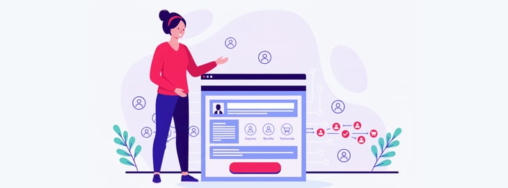 A person showing the sections of an optimized landing page highlighting landing page best practices