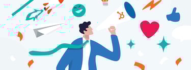 animated person amplifying their message with a HubSpot branded megaphone