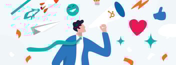 animated person amplifying their message with a HubSpot branded megaphone