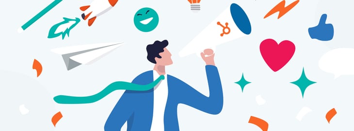 animated person amplifying their message with a HubSpot branded megaphone
