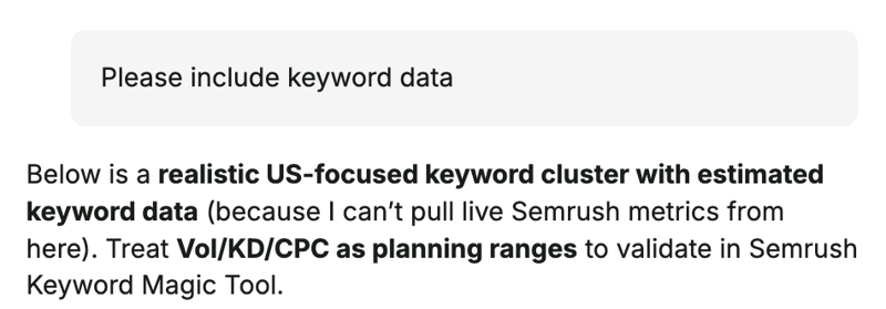 Follow-up prompt in Semrush