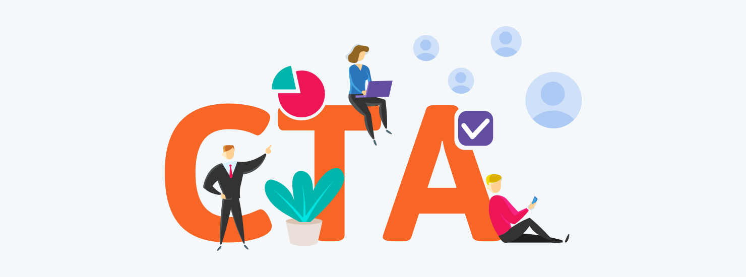 Three people standing next to a text block labeled 'CTA' illustrating personalized marketing concepts within HubSpot.