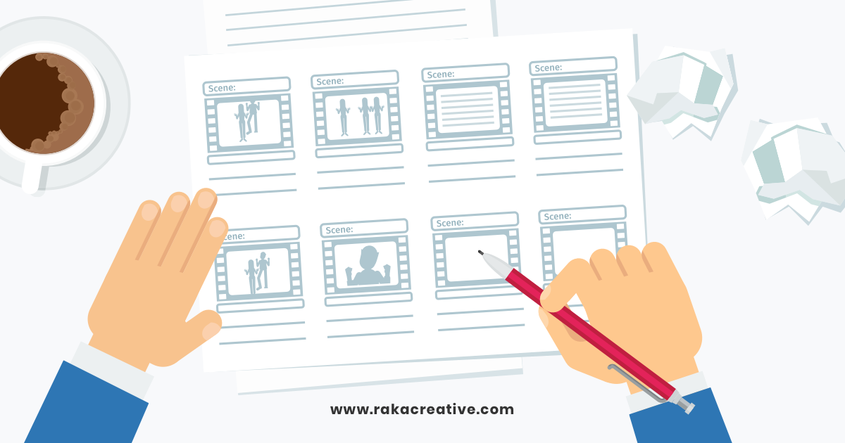 Graphic of a marketer creating a script for a marketing video.