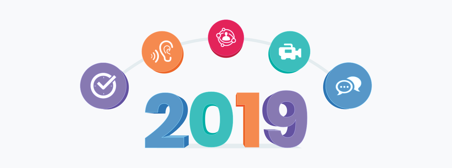 The year '2019' displayed alongside various social media strategy icons.