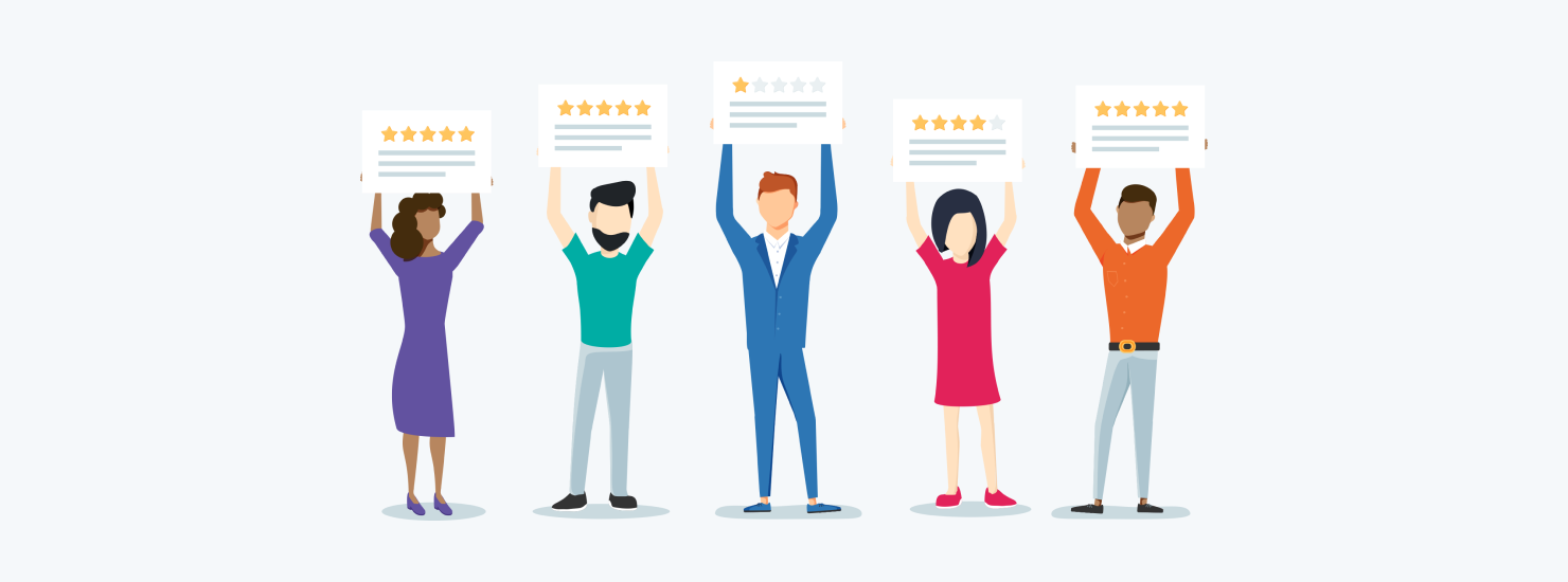 Graphic of clients sharing their reviews, illustrating the impact of reviews on inbound marketing.