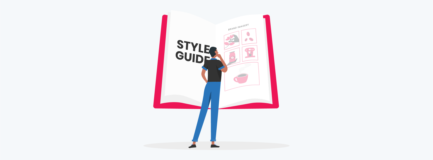 An illustration of a marketer developing a style guide aligned with the inbound methodology.