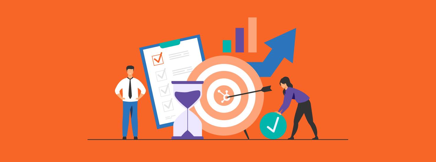 HubSpot logo at the center of a dartboard with an arrow hitting the bullseye, symbolizing a successful HubSpot implementation.