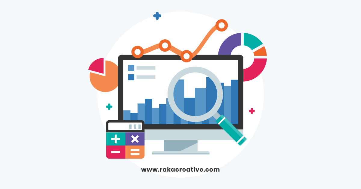 A computer screen displaying a bar chart, surrounded by various graphs and marketing symbols, illustrating measuring social media marketing and ROI.